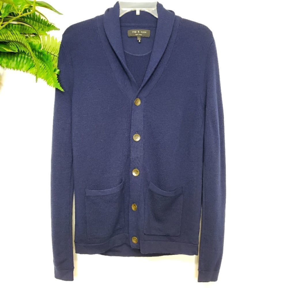 Rag & Bone Avery Shawl Collar Knit Cardigan in Navy Size Small